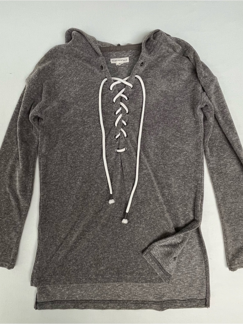Aeropostale Woman’s Heather Grey Lace-Up Sweatshirt Hoodie size XS